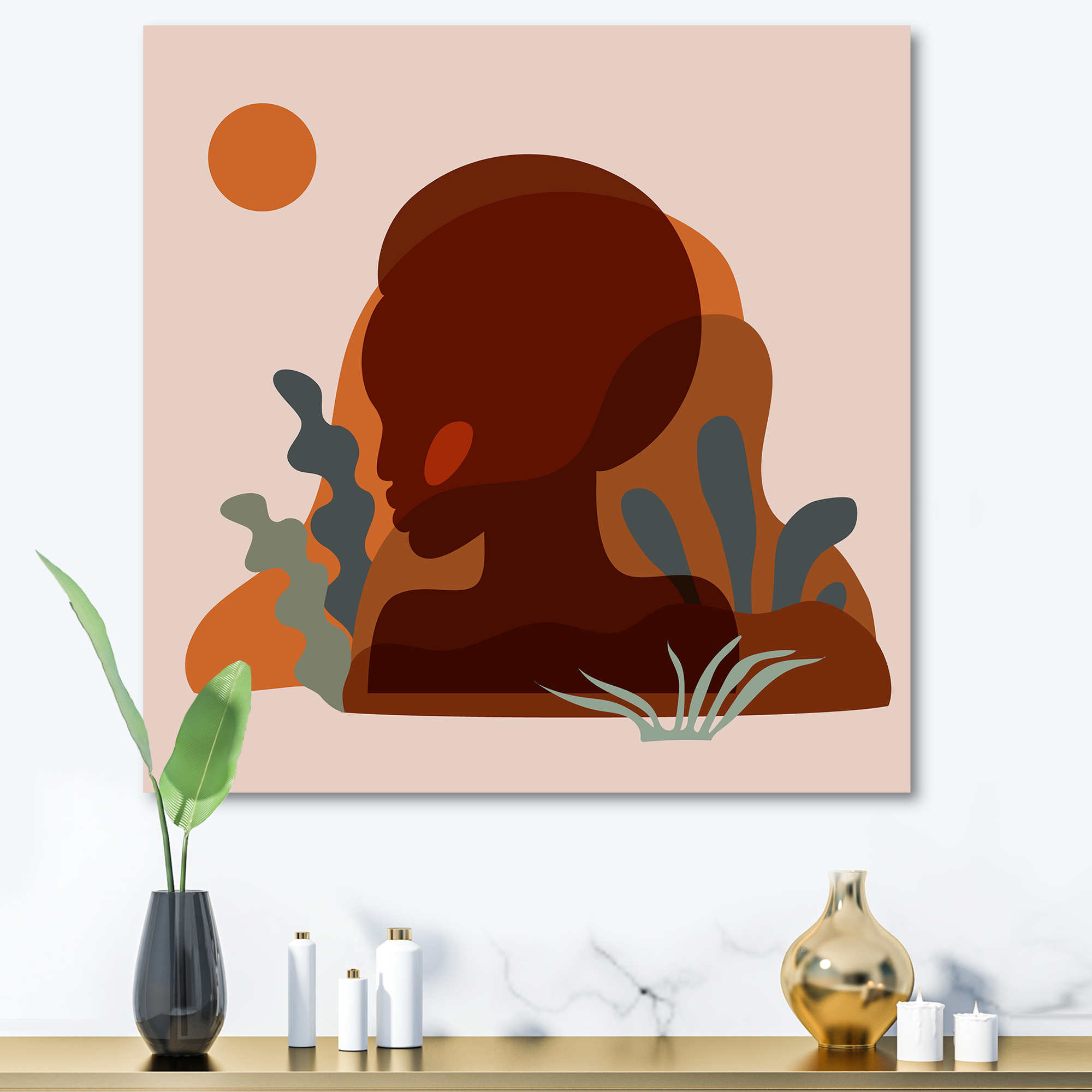 Designart ' Minimal Silhouette Of African American Woman ' Modern Canvas Wall Art Print