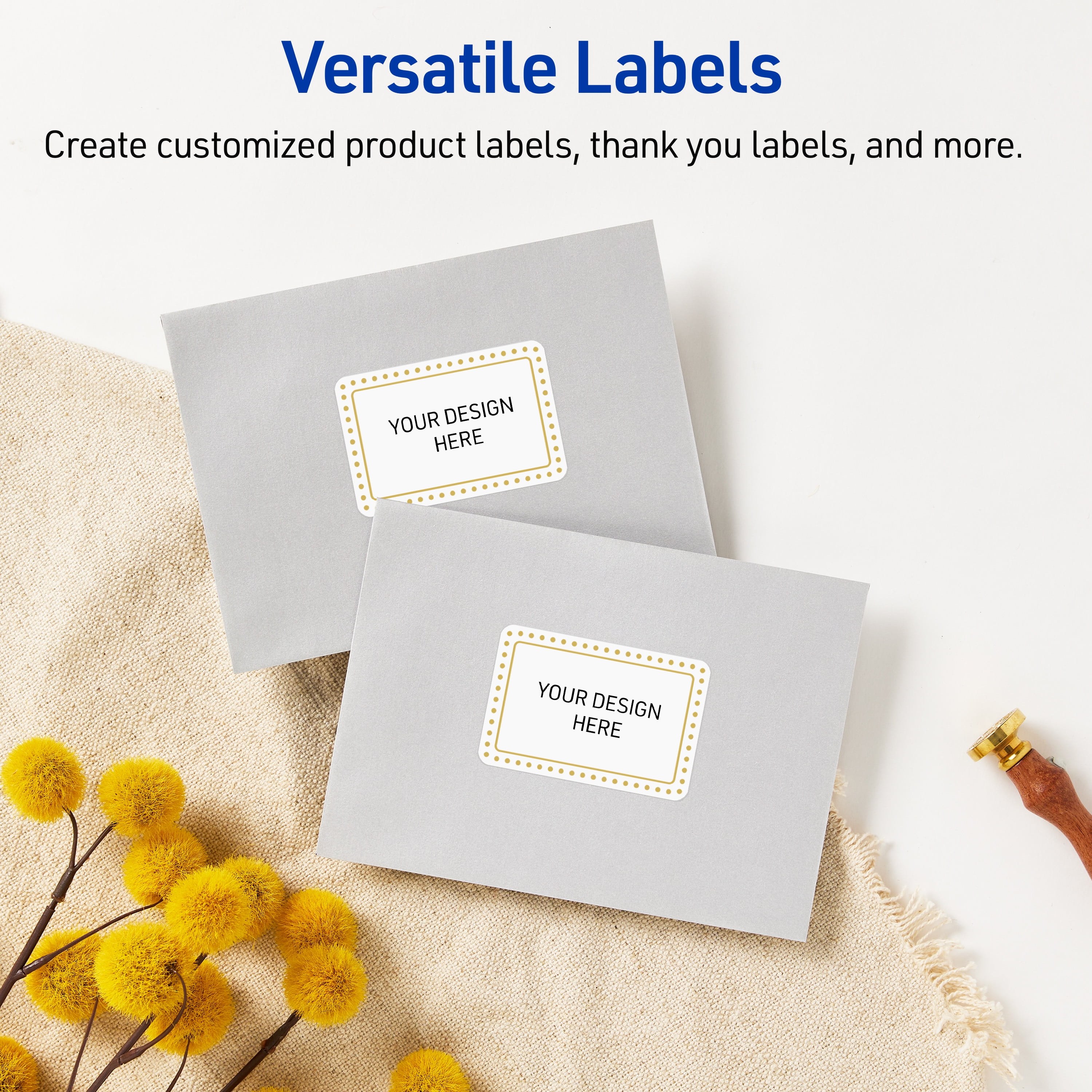 Avery 2" x 4" Labels, Gold Border with Gold Dots, 100 ct, Glossy, Gold Border with Gold Dots
