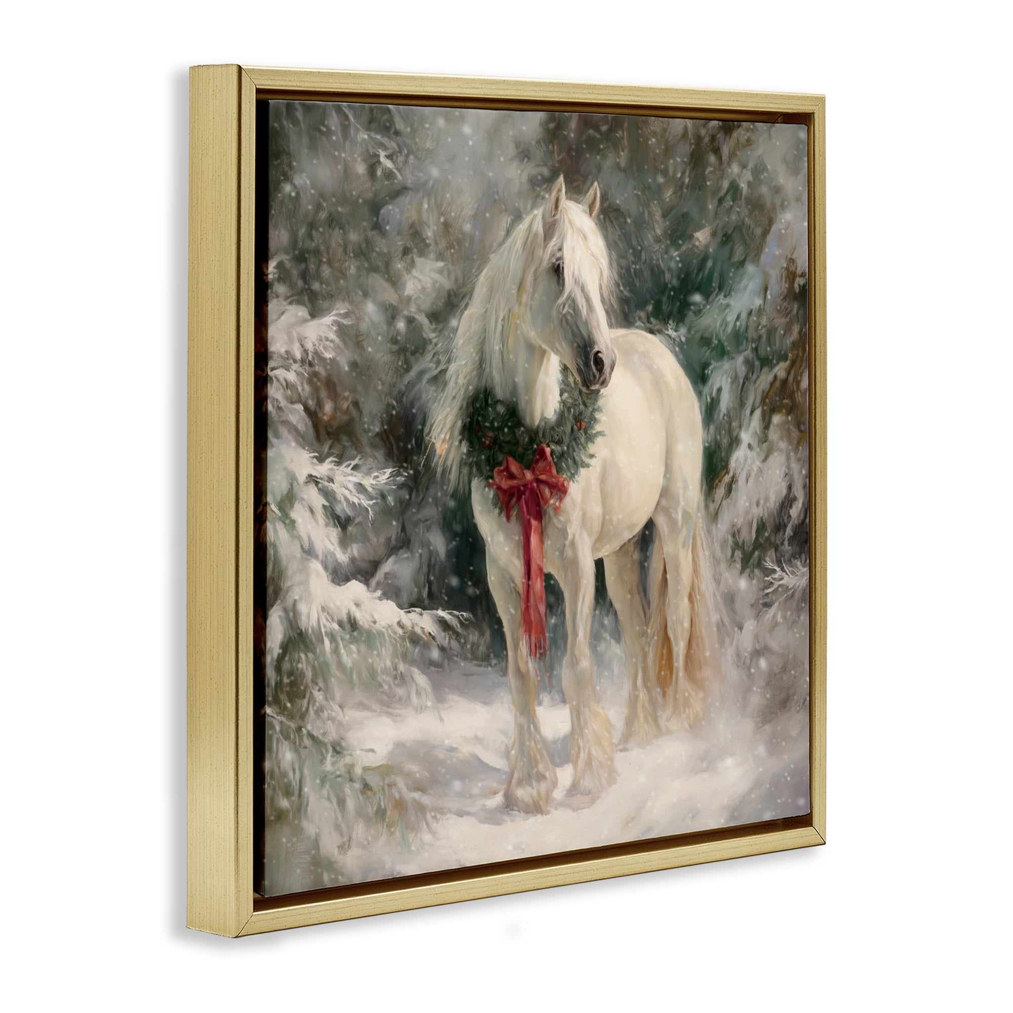 Stupell Industries Pretty Christmas Mare Gold Framed Floater Canvas Wall Art, design by Tina LeCour