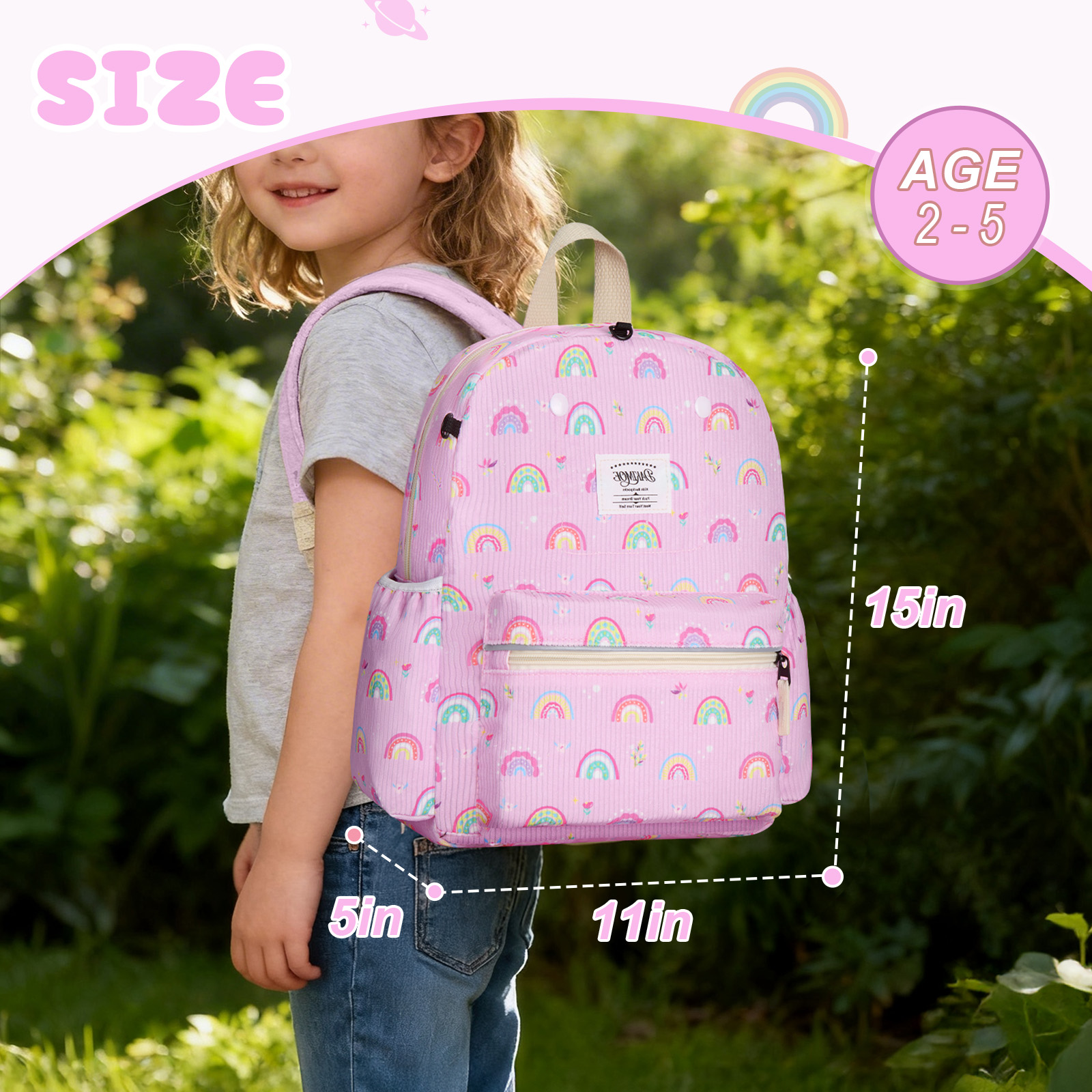 DAKIMOE Toddler Backpack, Soft Corduroy, 13.5 Inches photo 2