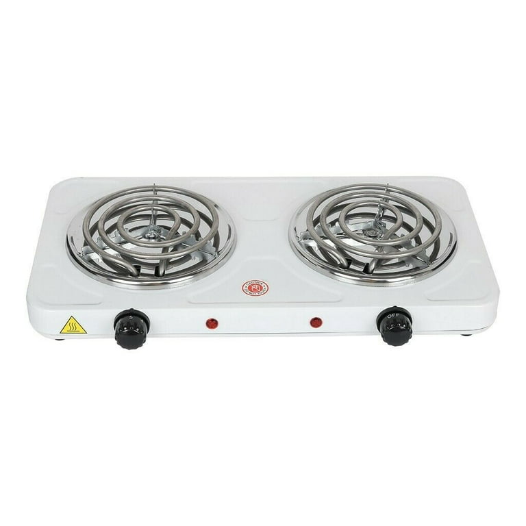Double Electric Burner Cooktop with Adjustable Temperature, White