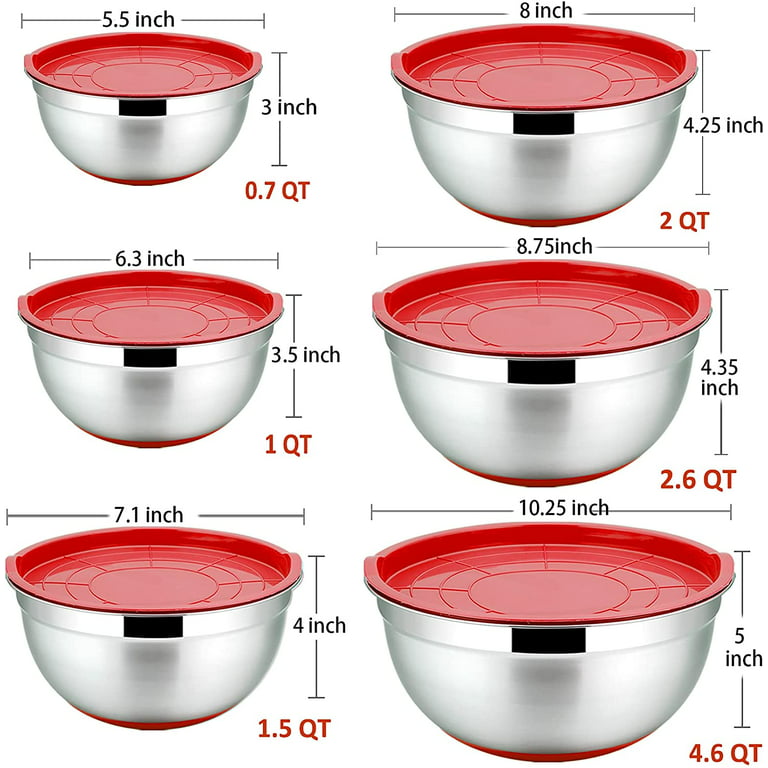 YIHONG Stainless Steel Mixing Bowls Set, 7 Pcs Metal Bowls with Lids for  Kitchen, 0.7-4.5 Quarts
