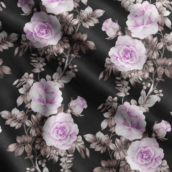 Soimoi Floral Vintage Print Silk Fabric Decor Sewing Fabric By The Yard 42 Inch WideDecorative Fabric For Shirts Suits Ties Black