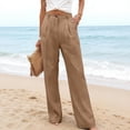thumbnail image 6 of Women's Linen Dressy Work Casual Pants Summer Business Straight Wide Leg Cotton Linen Trouser Pants Brown 2XL, 6 of 6