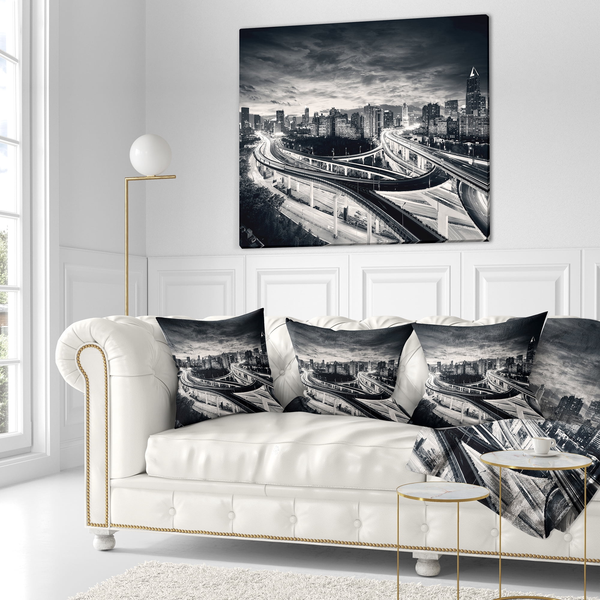 Designart Dark Shanghai City - Cityscape Photography Throw Pillow - 16x16
