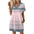 thumbnail image 2 of Women's Floral Print V-Neck Short Sleeve Casual Dress with Pocket, Pullover Summer Dress, Comfortable Loose Fit, Fashionable Ladies Clothing,Light pink,S, 2 of 8