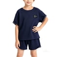 thumbnail image 2 of ITSAME Boys Summer Outfit Sets Crewneck T-Shirt and Shorts 2-Piece Kids Loose Casual Clothes Dark Blue Size 2-3, 2 of 5