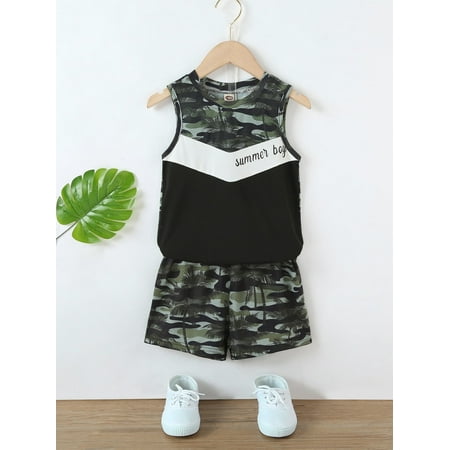 

Sleeveless Toddler Boys Camo Tropical Print Colorblock Tank Tops T Shirt Shorts S221904X Multicolor 100(3-4Y)