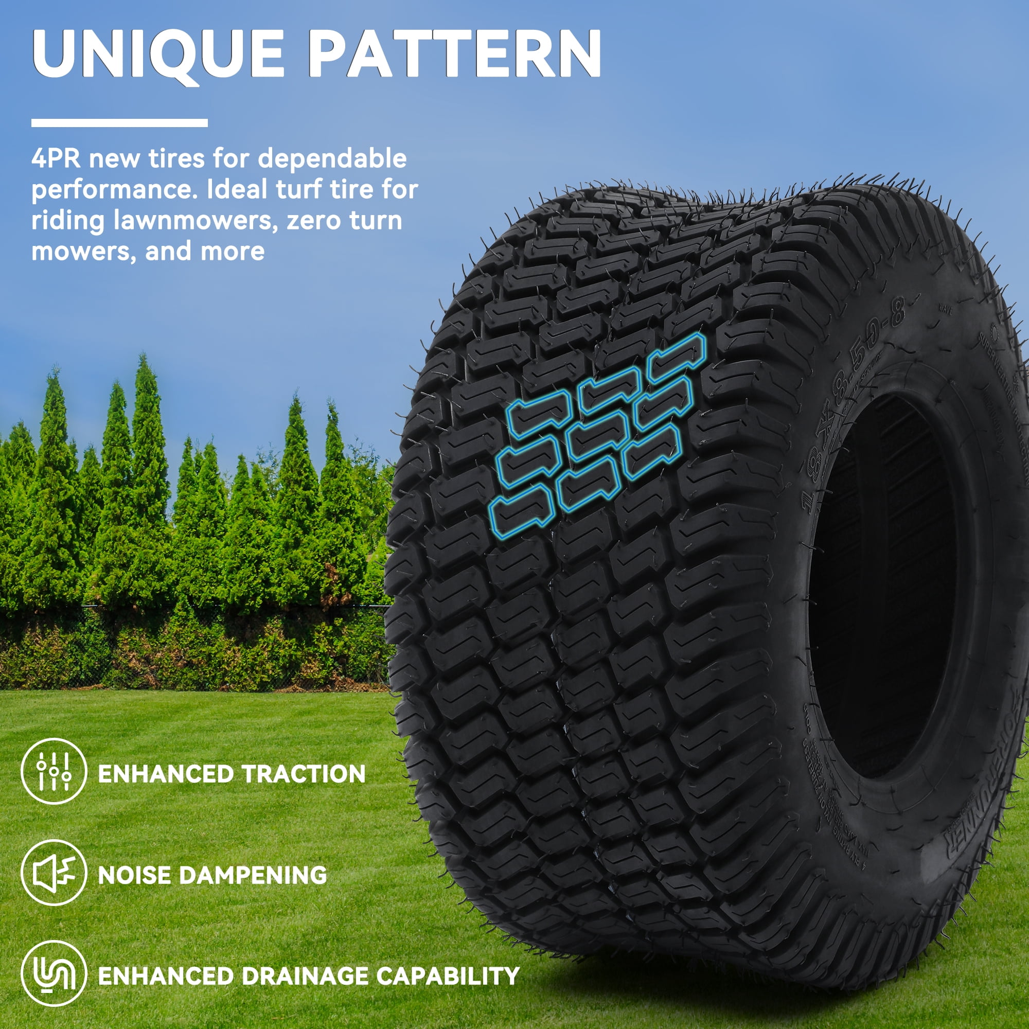 RVNI 4Ply 20x8.00-8'' Set Lawn Mower Tires for Lawnmowers Motorcycles Garden Tractors Golf Carts and Farm Equipment