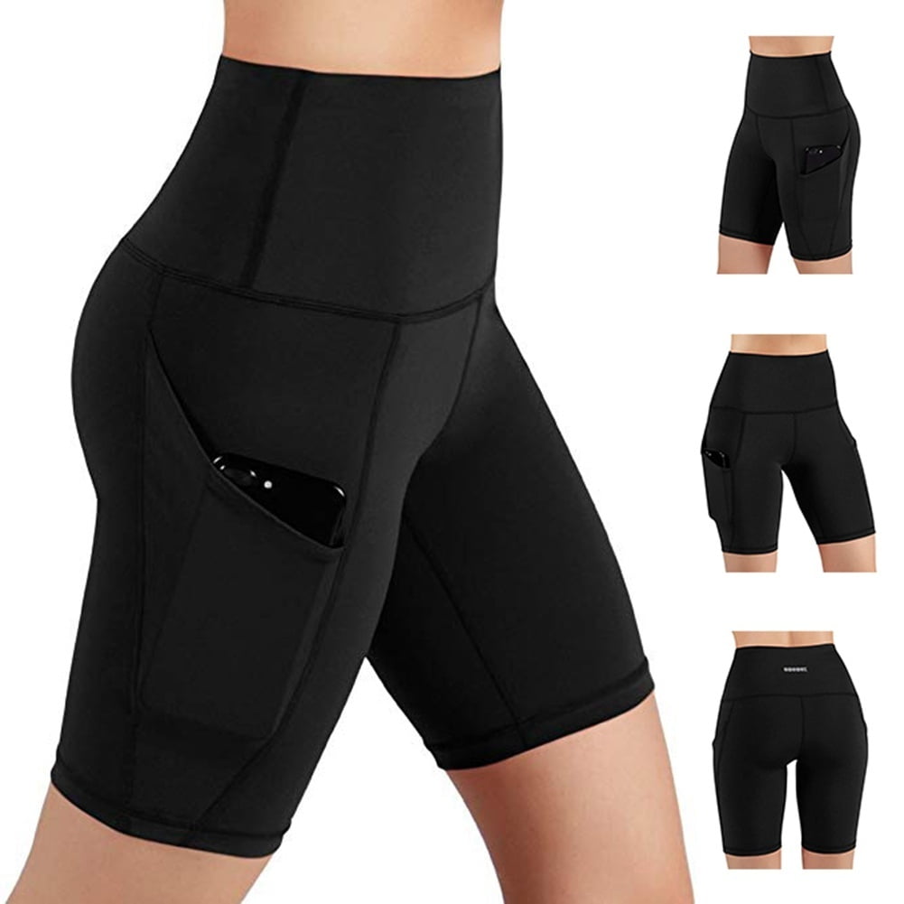 High Waist Out Pocket Yoga Short Tummy Control Workout Running Athletic Non See-Through Yoga Shorts 