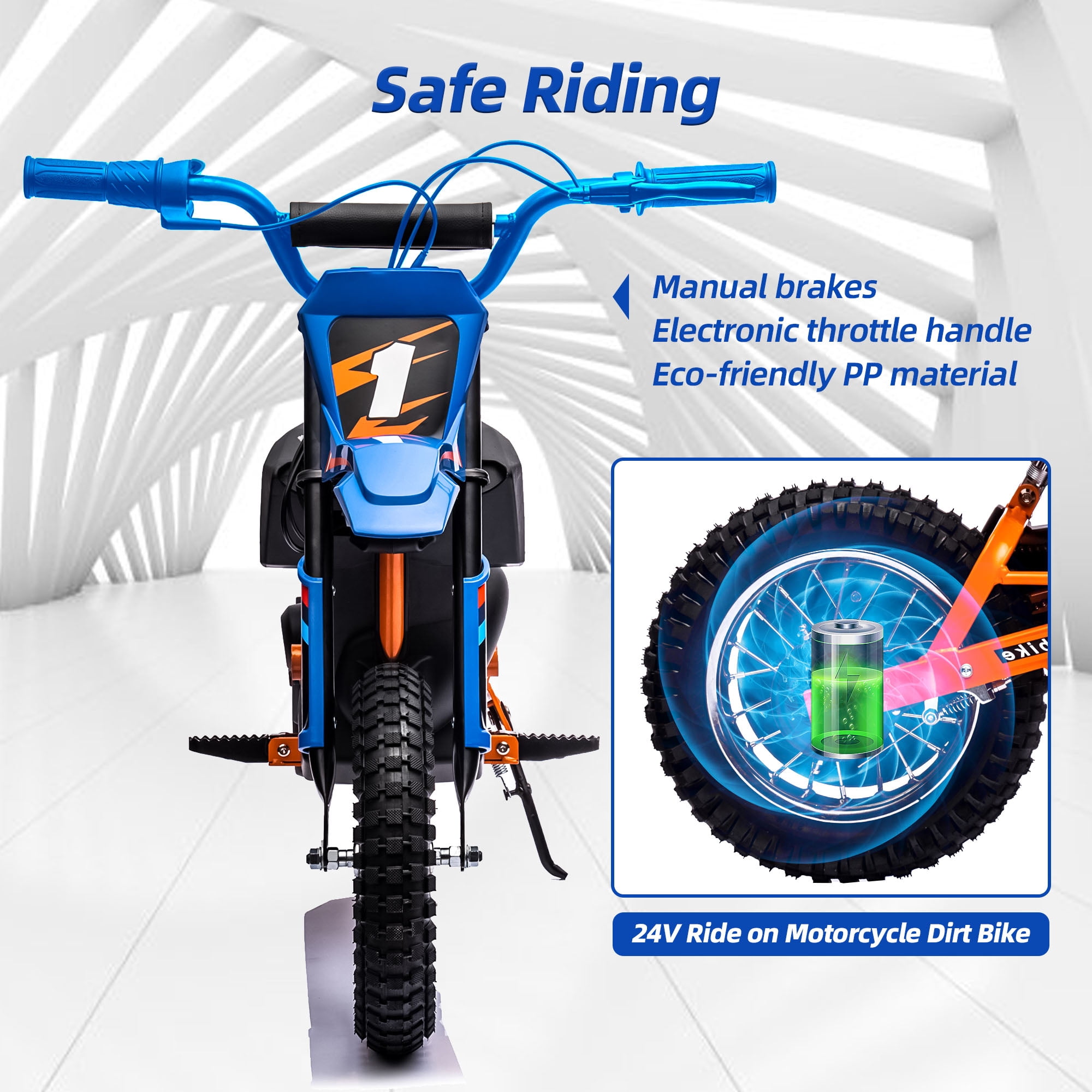 24V Battery Powered Kids Dirt Bike, 250W Electric Motorized Motorcycle Bike for Boys Girls Aged 8-14, Ride on Motorcycle Toy with Back Wheel Suspension, Blue