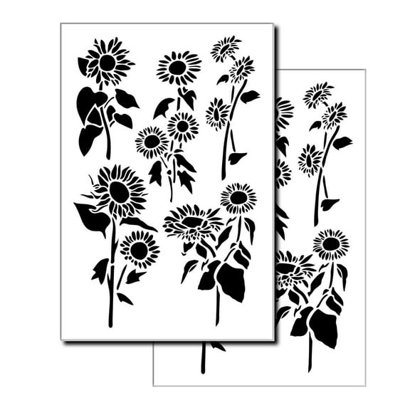 2 Designs - Sunflower Airbrush Wall Model Paint Flower Stencils 10Mil Mylar 14"