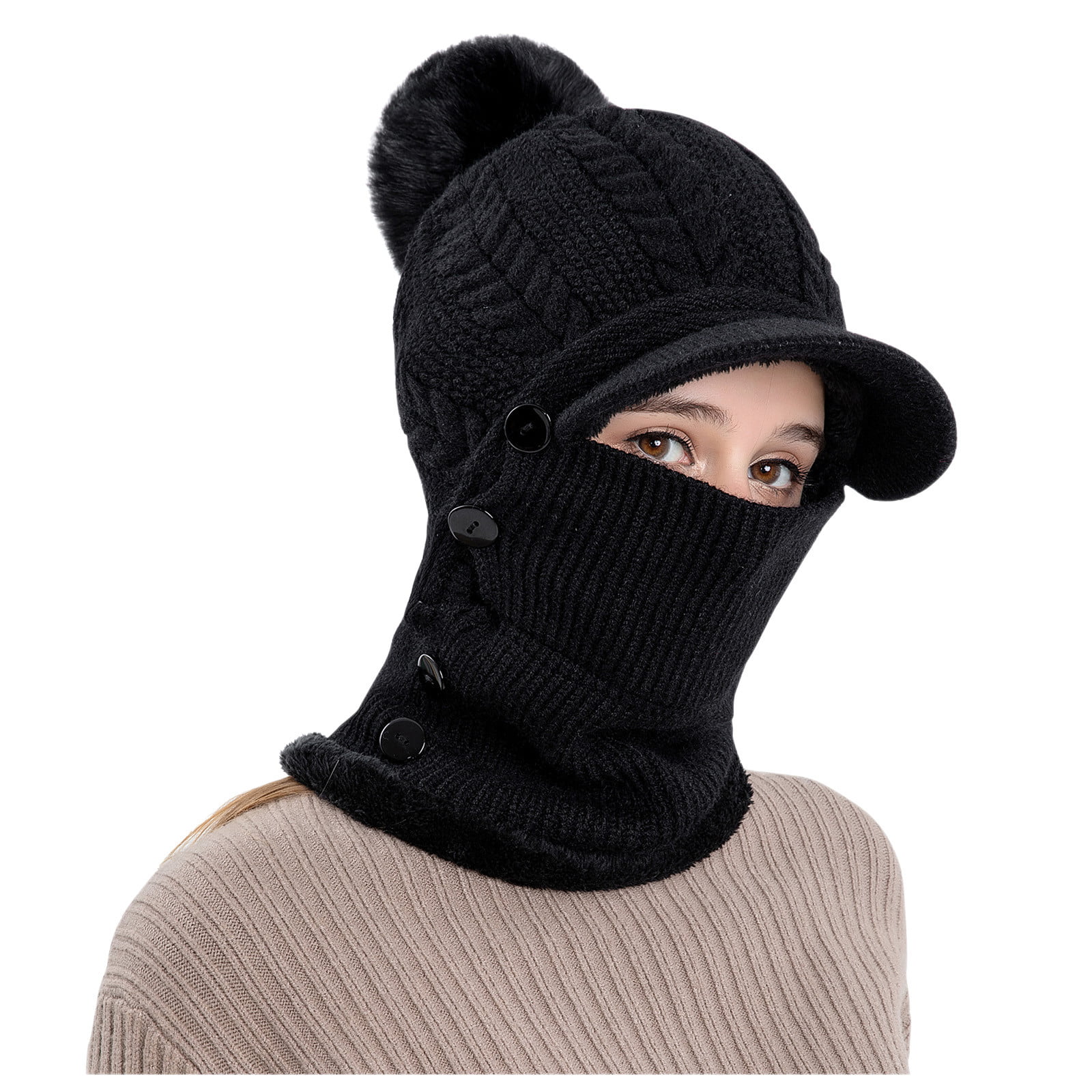 Winter Beanie Hats Scarf Set Fleece Warm Balaclava Snow Ski Caps for Men Women Z 