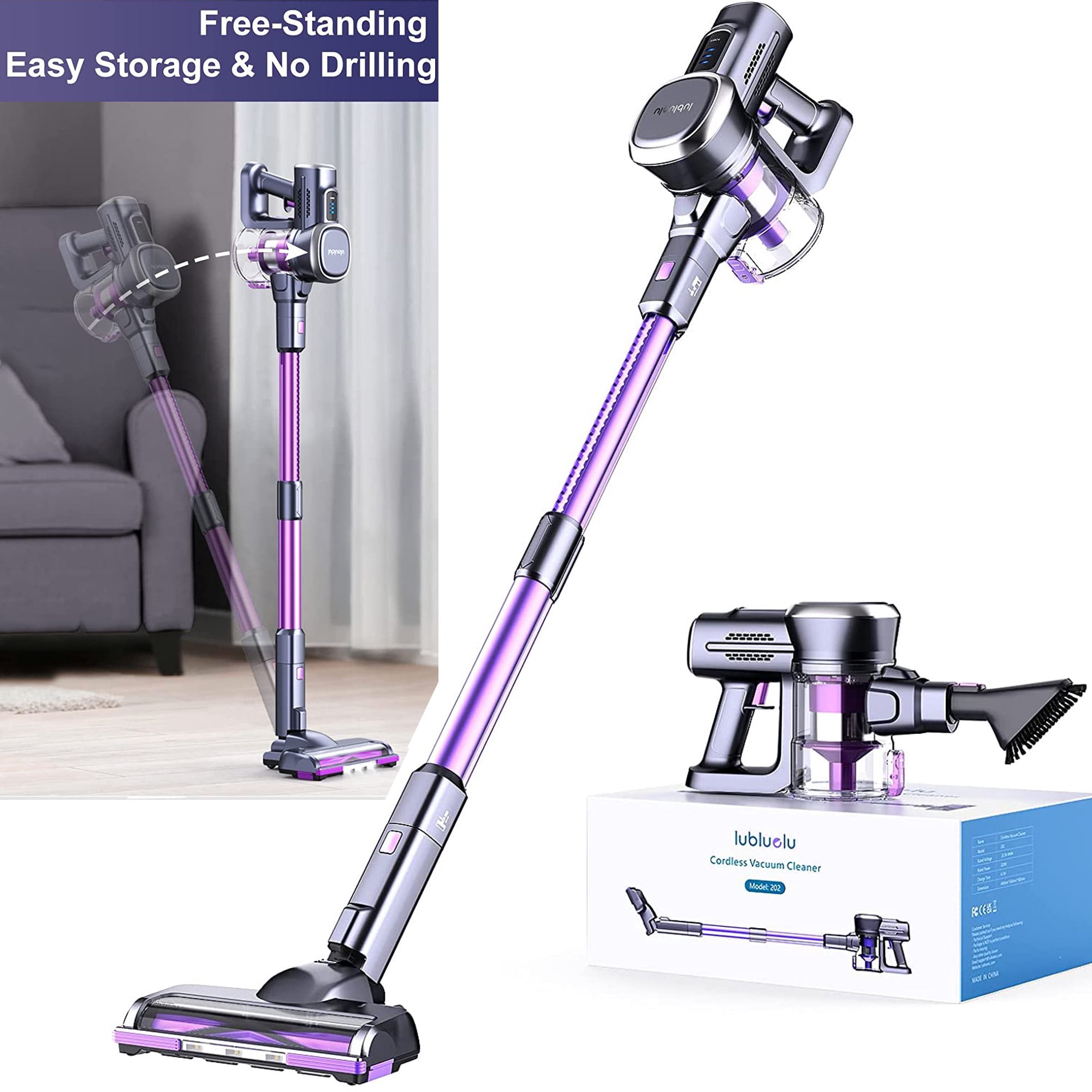 Carpet and Hard Floor Cleaning with 22.2V 2200mAh Rechargeable Li-ion Battery 130W Powerful Suction Brush for Pet Moterhead Cordless Stick Vacuum Cleaner Lightweight Handheld Vacuum 