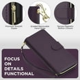 thumbnail image 5 of Wallet Case for iPhone 12 Pro Max, PU Leather TPU Protective Rugged Cover with Credit Card Slots Cash Slot Zipper Pocket Magnetic Closure Kickstand Wrist Strap & Adjustable Shoulder Strap, Darkpurple, 5 of 7