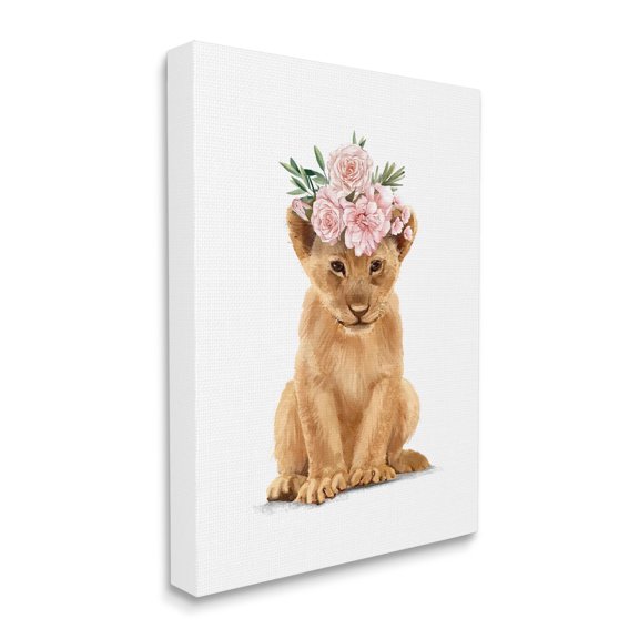 Stupell Industries Boho Rose Floral Crown Lion Cub Safari Animal, 24 x 30, Designed by Ziwei Li