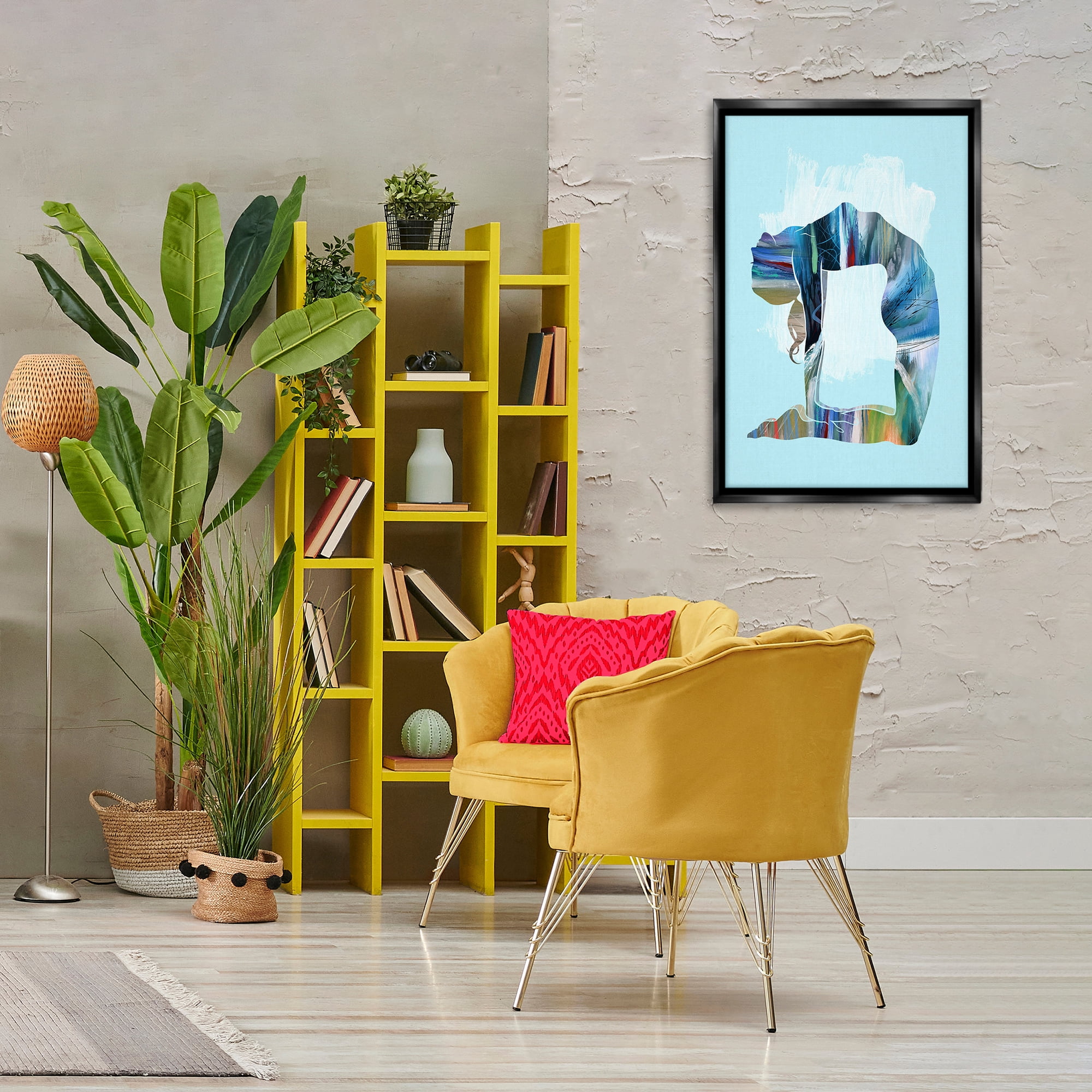 Stupell Industries Powerful Yoga Stretch Sports Painting Black Floater Framed Canvas Art Print Wall Art, 21 x 31