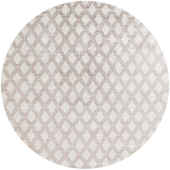 Ahgly Company Machine Washable Indoor Round Industrial Modern Silver Pink Area Rugs, 7' Round