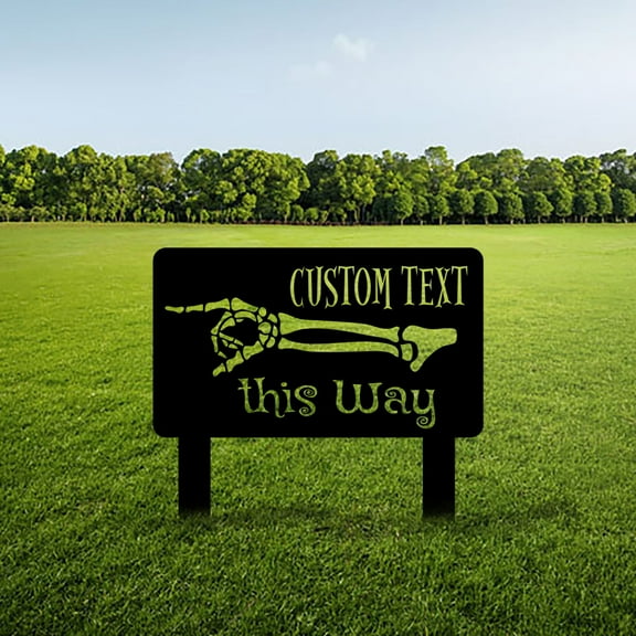 Custom Halloween Fright this Way Metal Yard Sign Outdoor Halloween Lawn Decor, Skeleton Halloween Sign, Halloween Home Decor