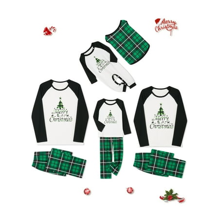 

Huakaishijie Matching Christmas Pajamas for Family Long Sleeve Tree Print Tops Plaid Pants Holiday Loungewear
