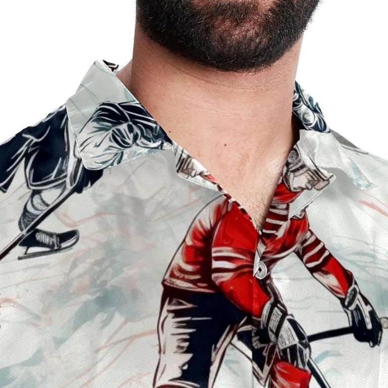 hockey dress shirts Ice Hockey Men's Short Sleeve Poplin Shirt - Casual Printed Button Down  Short Summer Beach Shirts Unisex940