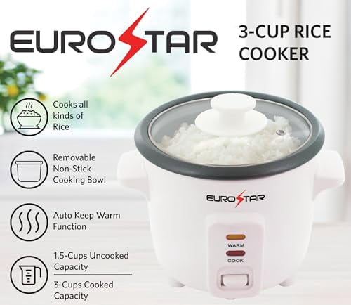 EUROSTAR RC603 3-Cup Rice Cooker, White