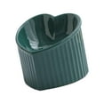 thumbnail image 2 of Ceramic Tilted Elevated Cat Bowl Heart Shape Porcelain Easily Wash Food Bowl Dark Green, 2 of 8