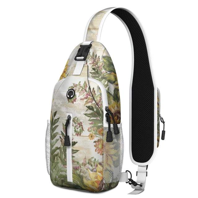 Sunflower and Butterfly Design Sling Backpack with Adjustable Strap, Multiple Compartments, Lightweight Durable Crossbody Daypack for Outdoor Activities and Gym