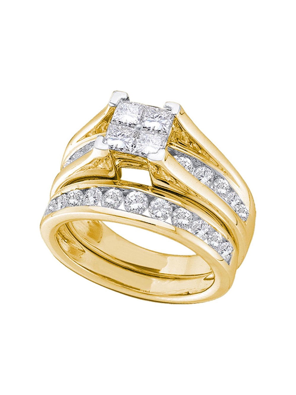 Solid 14k Yellow Gold Princess Cut Diamond Bridal Wedding Engagement ...