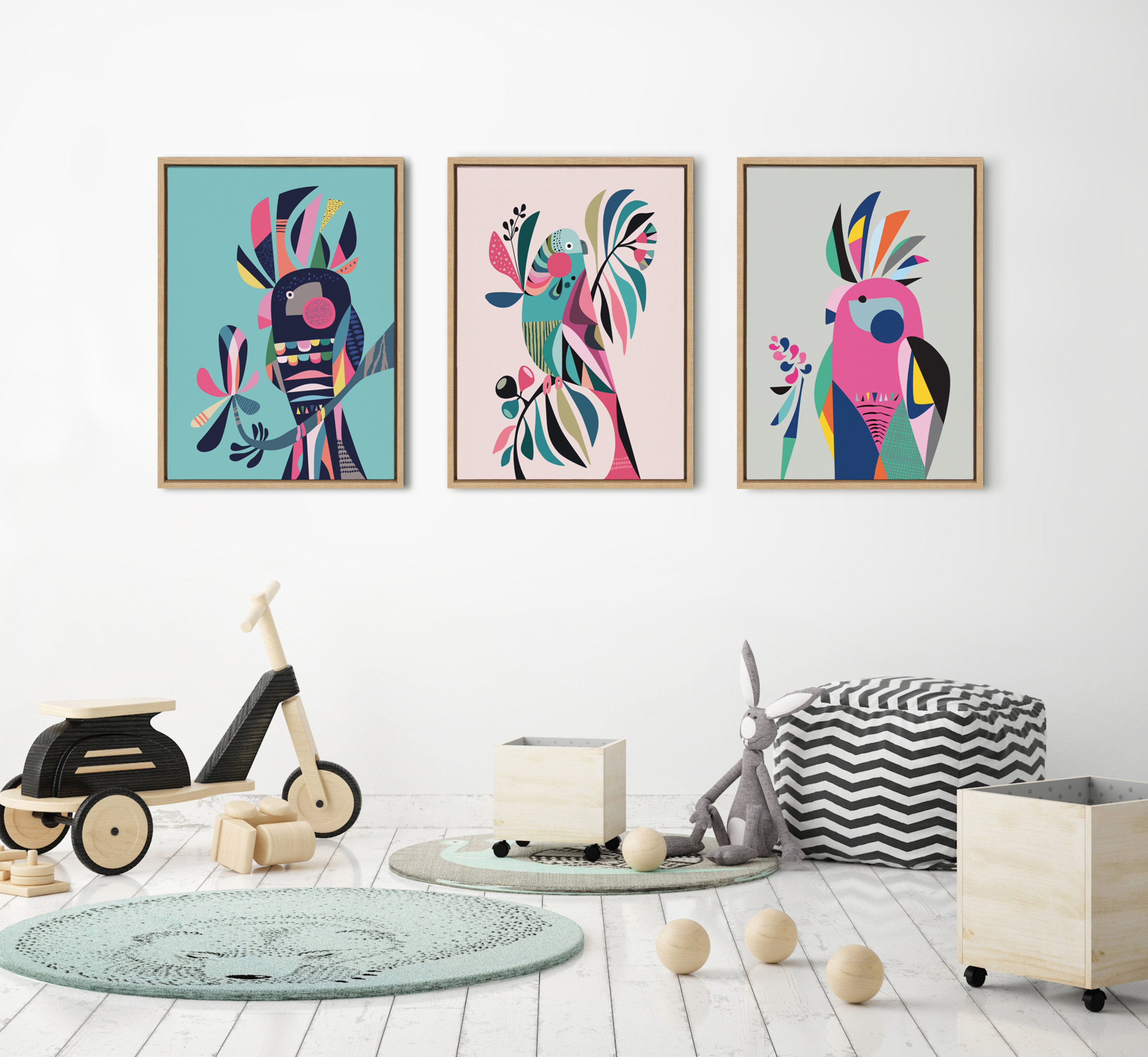 Kate and Laurel Sylvie Parakeet Framed Canvas Art Print, 18" x 24", by Rachel Lee