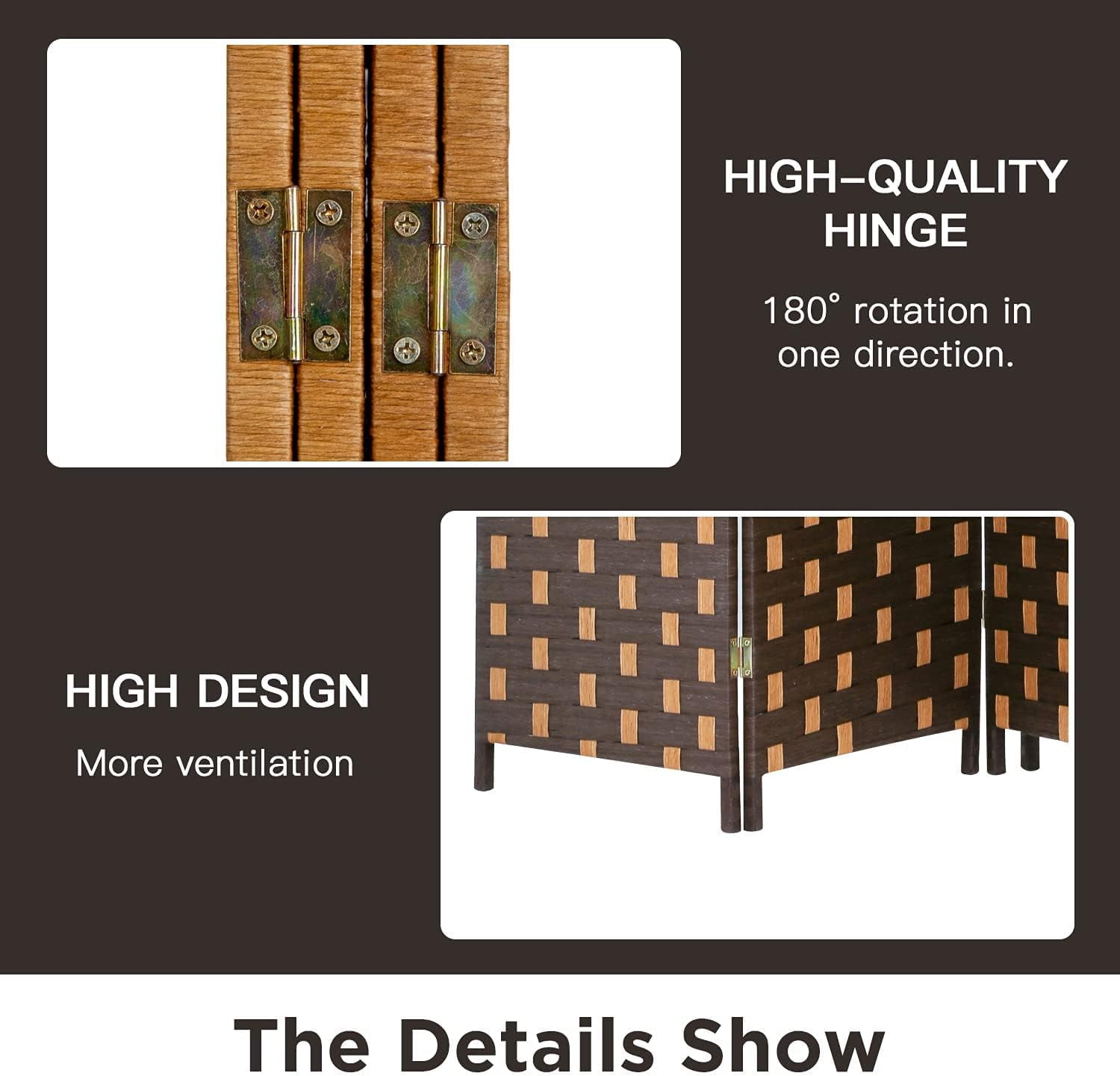 NiamVelo 4 Panel Wood Rooms Dividers Folding Privacy Screen Portable Screen Partition Wall Dividers for Home Office, CM