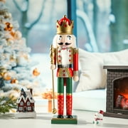 15 Inch Nutcracker Christmas Decorations, Wooden Christmas Nutcracker Figures Ornament Christmas Nutcracker King Decorations for Table Desktop Fireplace Indoor Home Winter, Red