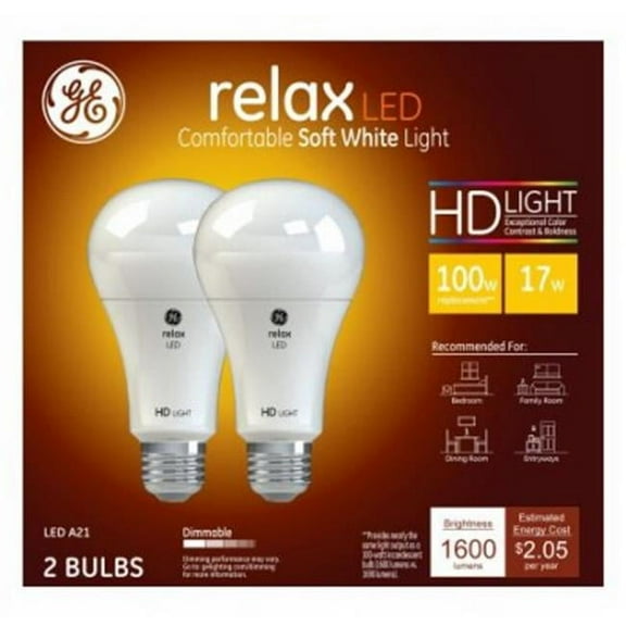G E Lighting  17 watt A21 Bulb - Soft White - Pack of 2