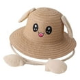 thumbnail image 1 of Sombrero de paja de conejito, gorra de pescador con aleros grandes, protección solar, duradera y bonita. Caqui, 1 of 9