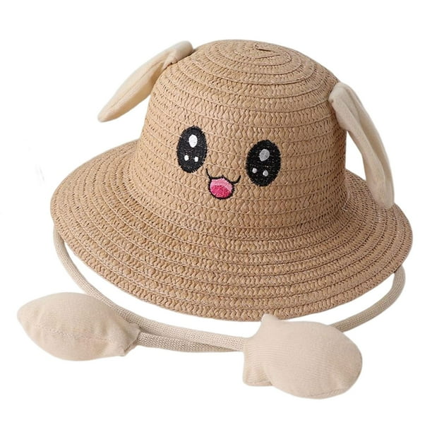 Sombrero de paja con orejas, protección solar, divertido sombrero de playa de ala ancha, gorra de pescador para regalo Caqui