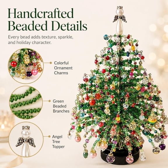 DIY Beaded Christmas Tree Kit, Handmade Holiday Craft Set Sparkling Decoration, Family Activity