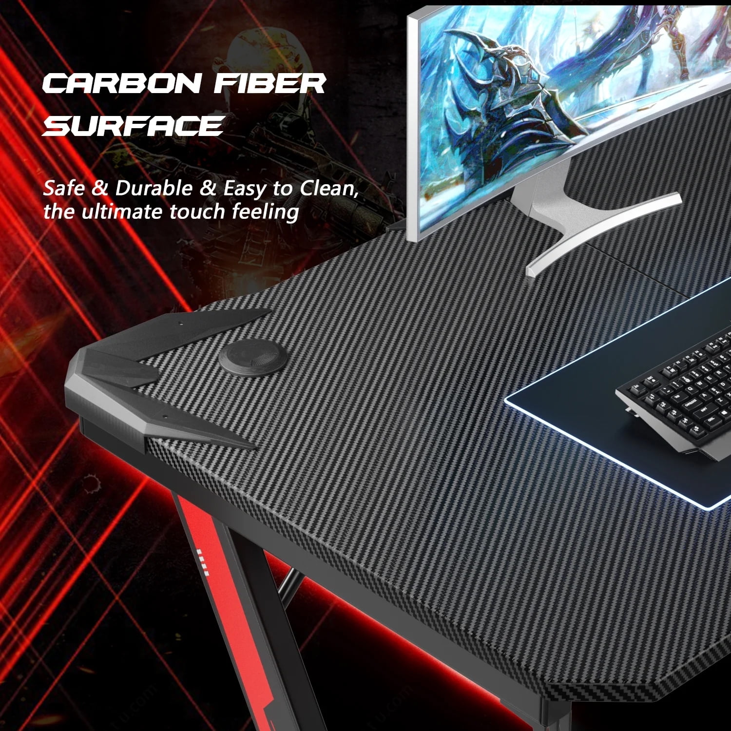 44 Inches Homall Z-Shaped Gamer's Desk for PCs with Carbon Fiber