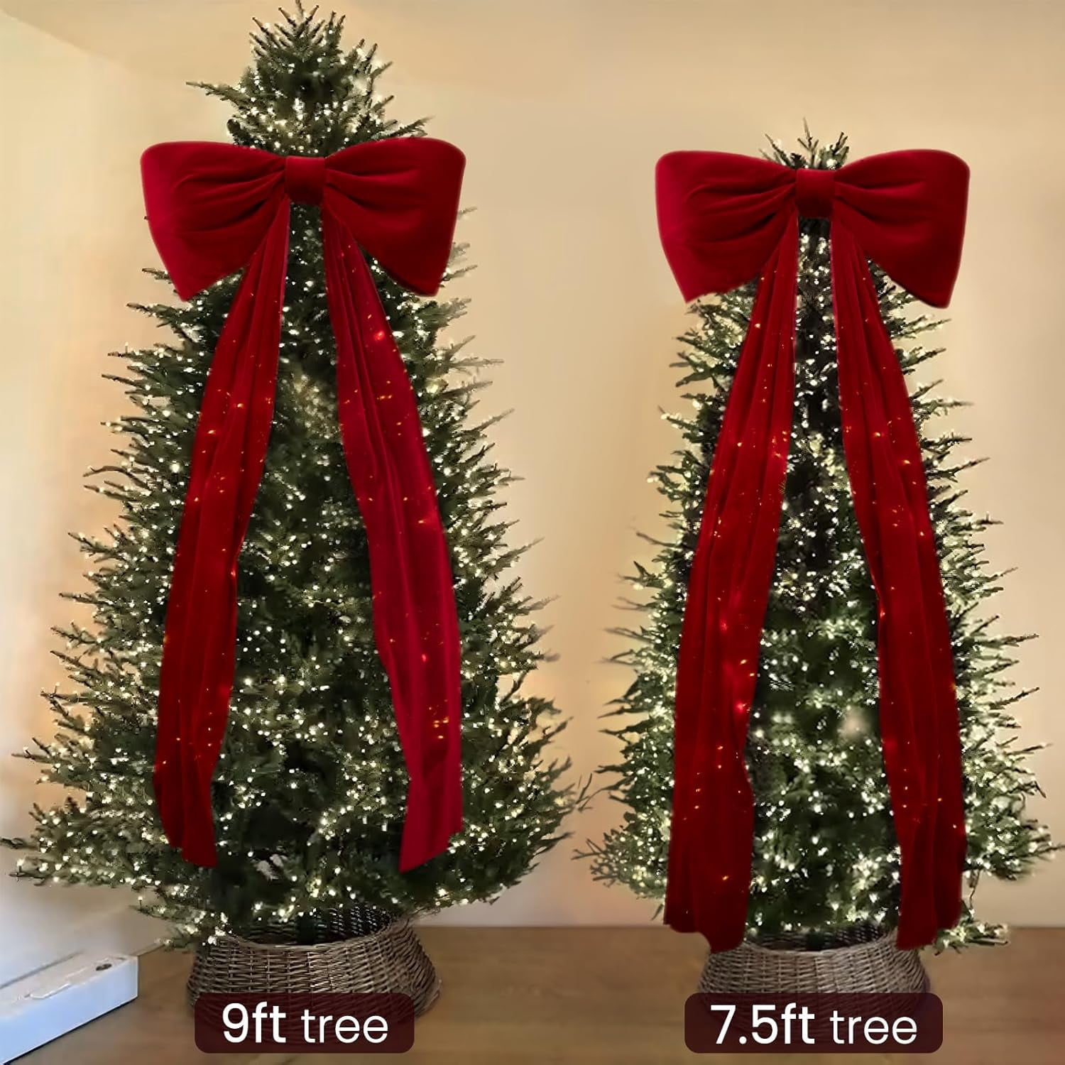 TETOU Christmas Decorations,6 x 2.3Ft Giant Big Red Velvet Bow for Christmas Tree Topper Wall Mantle Indoor Party Valentines Xmas Decoration