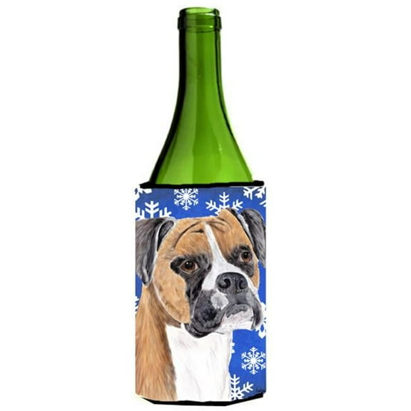 Boxer Winter Snowflakes Holiday Wine bottle sleeve Hugger