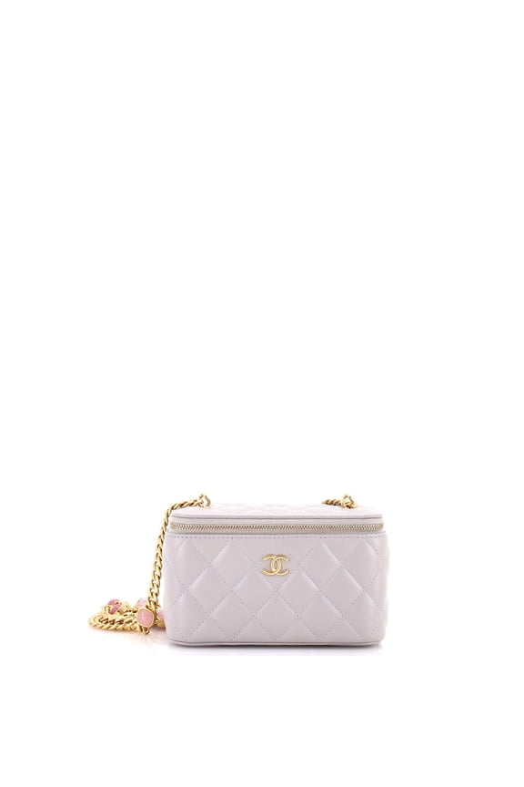 Pre-Owned Classic Vanity Case with Resin Pearl Chain Quilted Lambskin Small By Rebag
