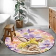 thumbnail image 3 of Round Area Rug 3.3 Ft, Easter Bunny Washable Non-Slip Circle Carpet for Living Room/Bedroom, Spring Purple Flowers Scarf Rabbit Pastoral Low-Profile Small Kitchen Mats Collection Rugs for Indoor, 3 of 8