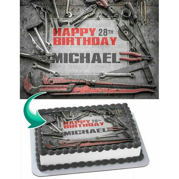 SugarMeLicious Car Mechanic Edible Cake Topper Personalized 1/4 Sheet Birthday Cake Banner for Automotive Lovers