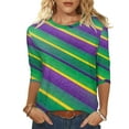 thumbnail image 2 of Gamivast Womens Mardi Gras Sweatshirts Striped 3/4 Sleeve Funny Graphic Pullover Fitted Crewneck Tunic Casual Tops Holiday Carnival Party Outfits 2026, 2 of 6