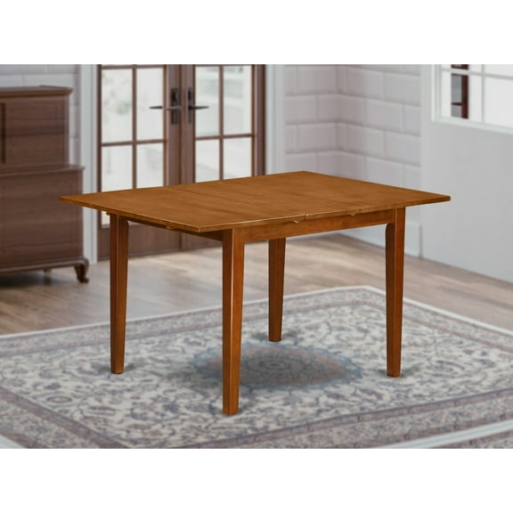 Rectangular Dining Table - Saddle Brown Finish, 12" Leaf, Expands, Stylish Design, 42"x36"x29.5"