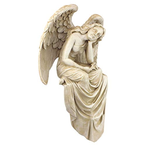 Design Toscano Resting Grace Angel Sitting Garden Statue, Medium, 15 Inch, Polyresin, Ancient Ivory