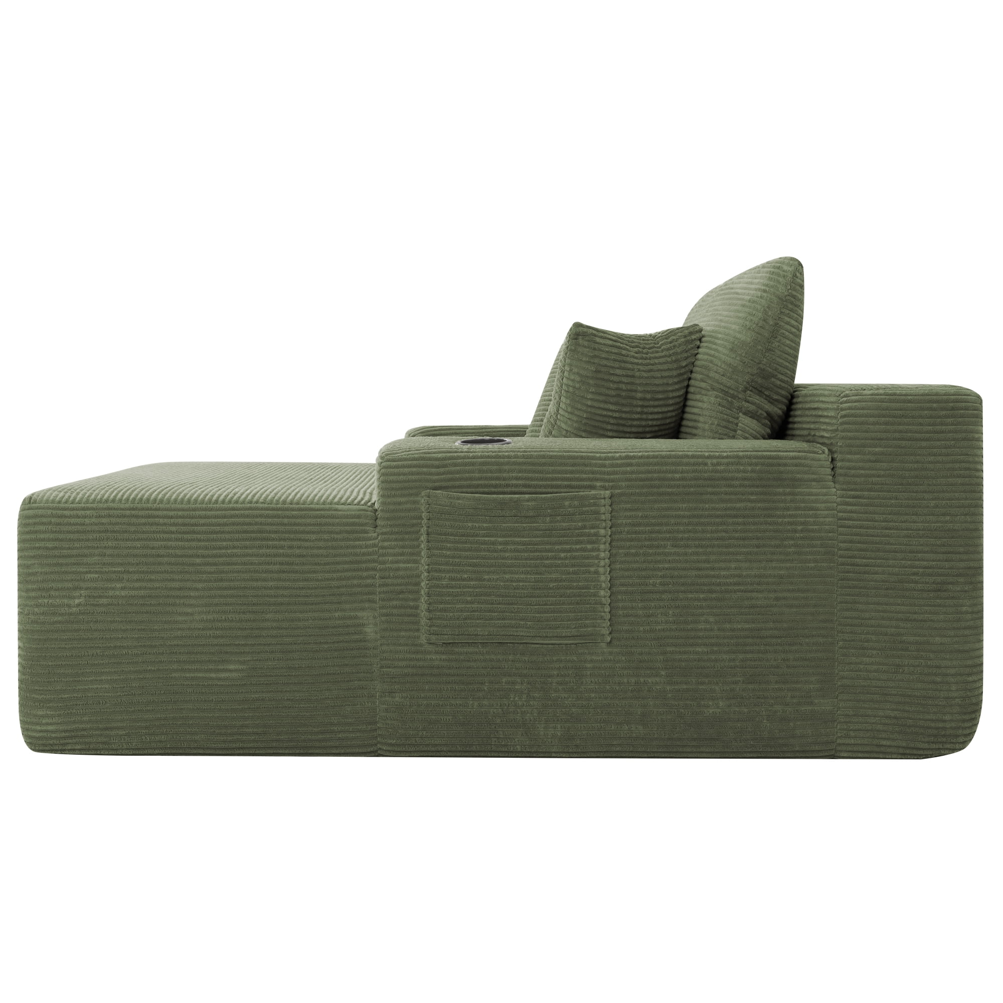 Leumius Boneless Couch, Lounge Chair corduroy with Wide Armrest & Throw Pillows, Cozy Boneless Sleeper Sofa Bed Armchair with Cup Holder for Living Room, Bedroom, No Assembly Required,Green