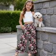 thumbnail image 5 of COEQINE Girls Ruffled Pants Elastic Waist Wide Leg Trousers Pants with Pockets Long Trousers Loose Fit Y2K Summer Outfits for 11-12 Years, Skull Floral Heart, 5 of 8