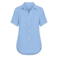 thumbnail image 6 of Ashirexll Womens Summer Tops, Short Sleeve Shirts for Women, Fashion Casual Solid Color Plaid Flared Hem Button-Up Blouse, 6 of 6
