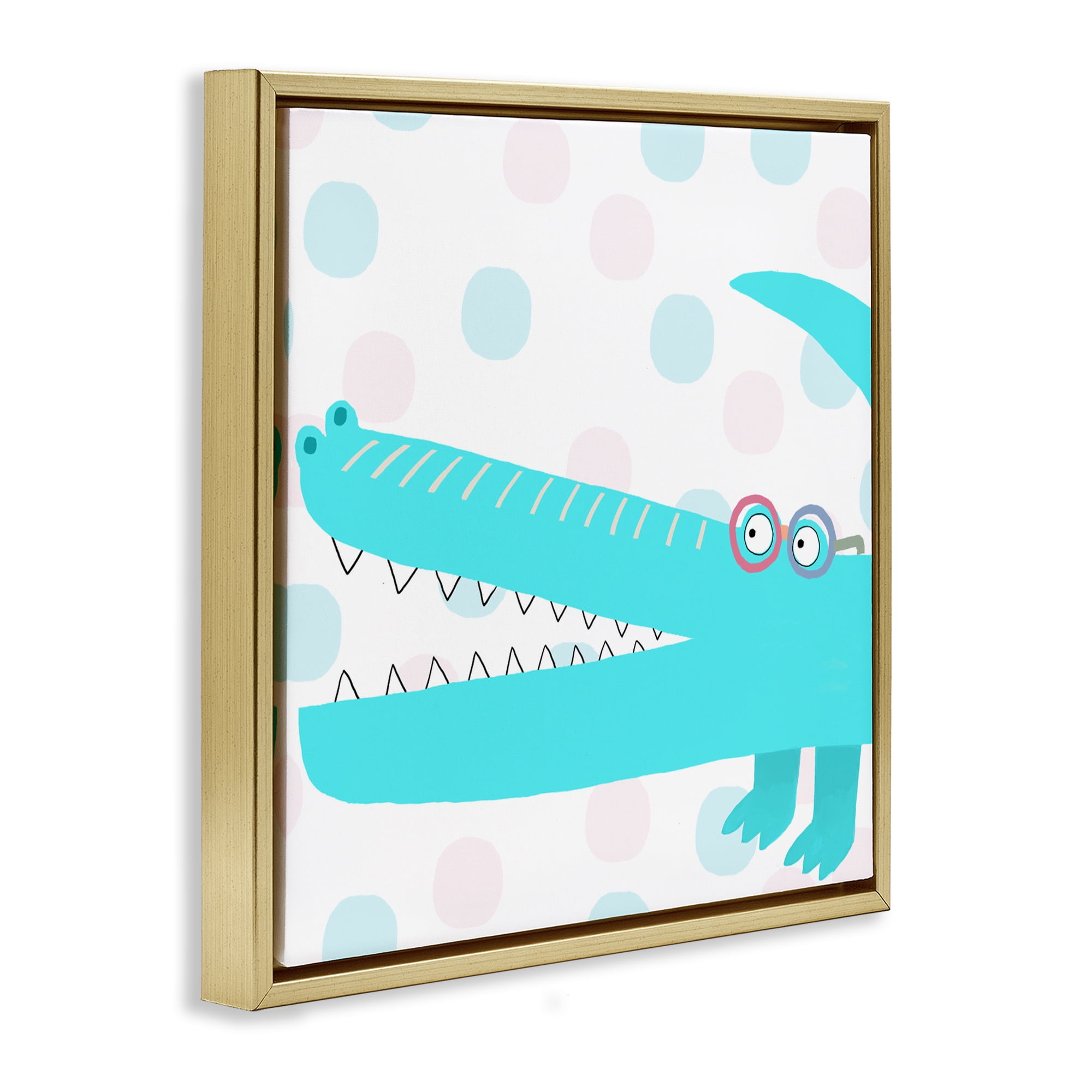 Stupell Industries Electric Blue Crocodile Gold Framed Floater Canvas Wall Art, design by Carla Daly