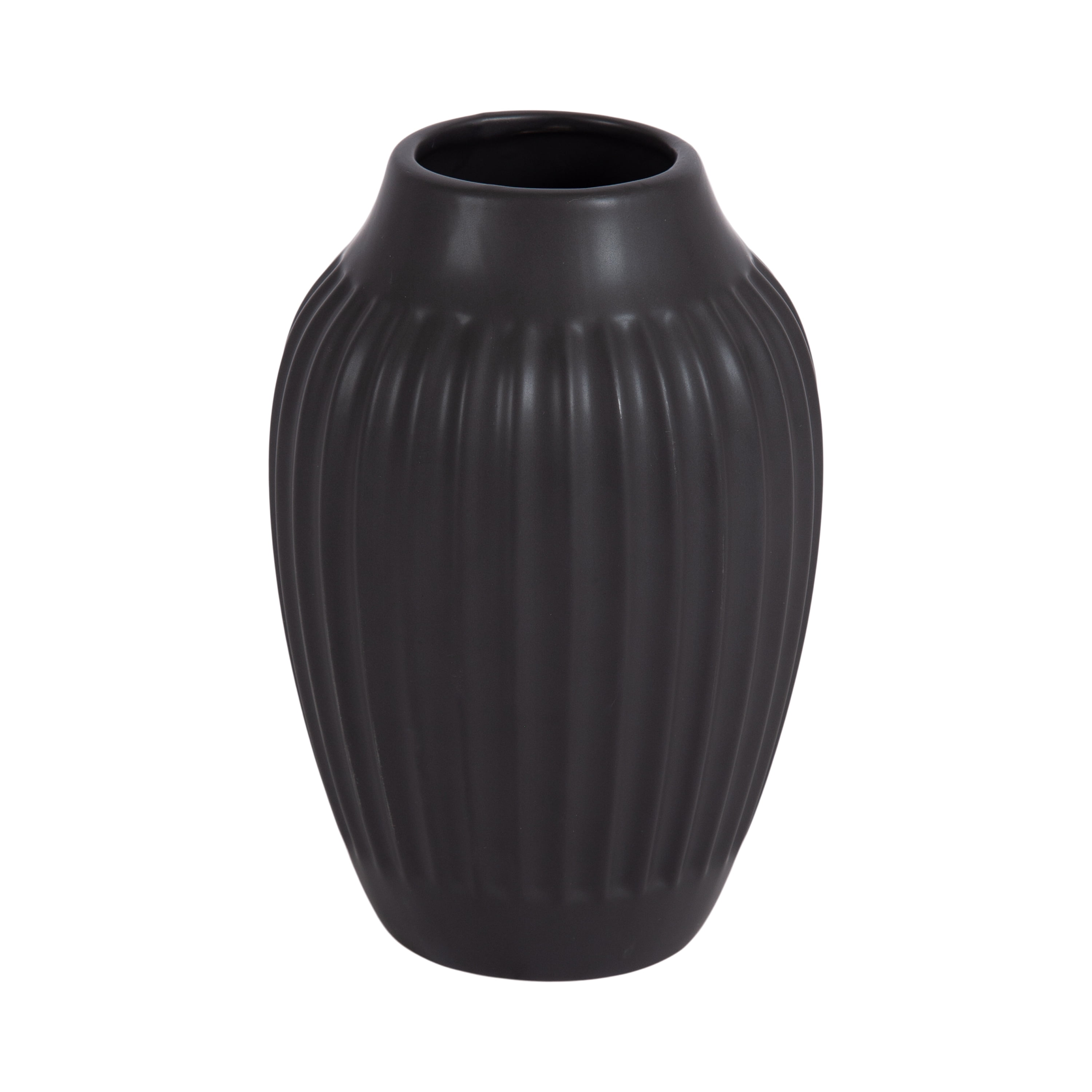 Better Homes & Gardens 7.5" Ribbed Matte Black Ceramic Curved Vase